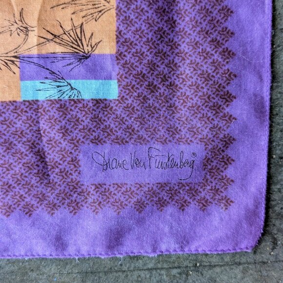 Vintage Diane von Furstenberg Purple Orange Safari Zoo Animal Print Square Scarf - Picture 6 of 10